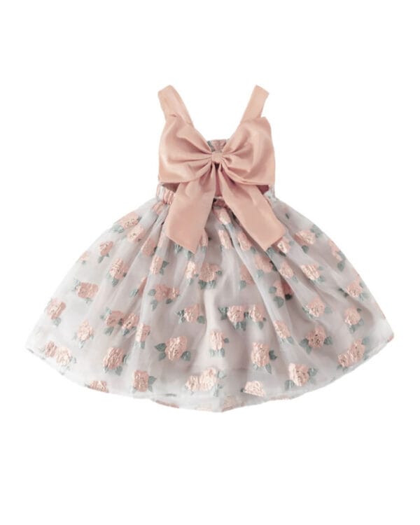 Φόρεμα μπεζ με τριαντάφυλλα και ανοιχτή πλάτη με φιόγκο