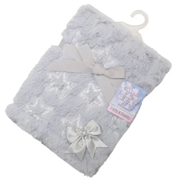 Κουβέρτα βρεφική βελούδινη γκρι με ανάγλυφα αστεράκια και φιόγκο