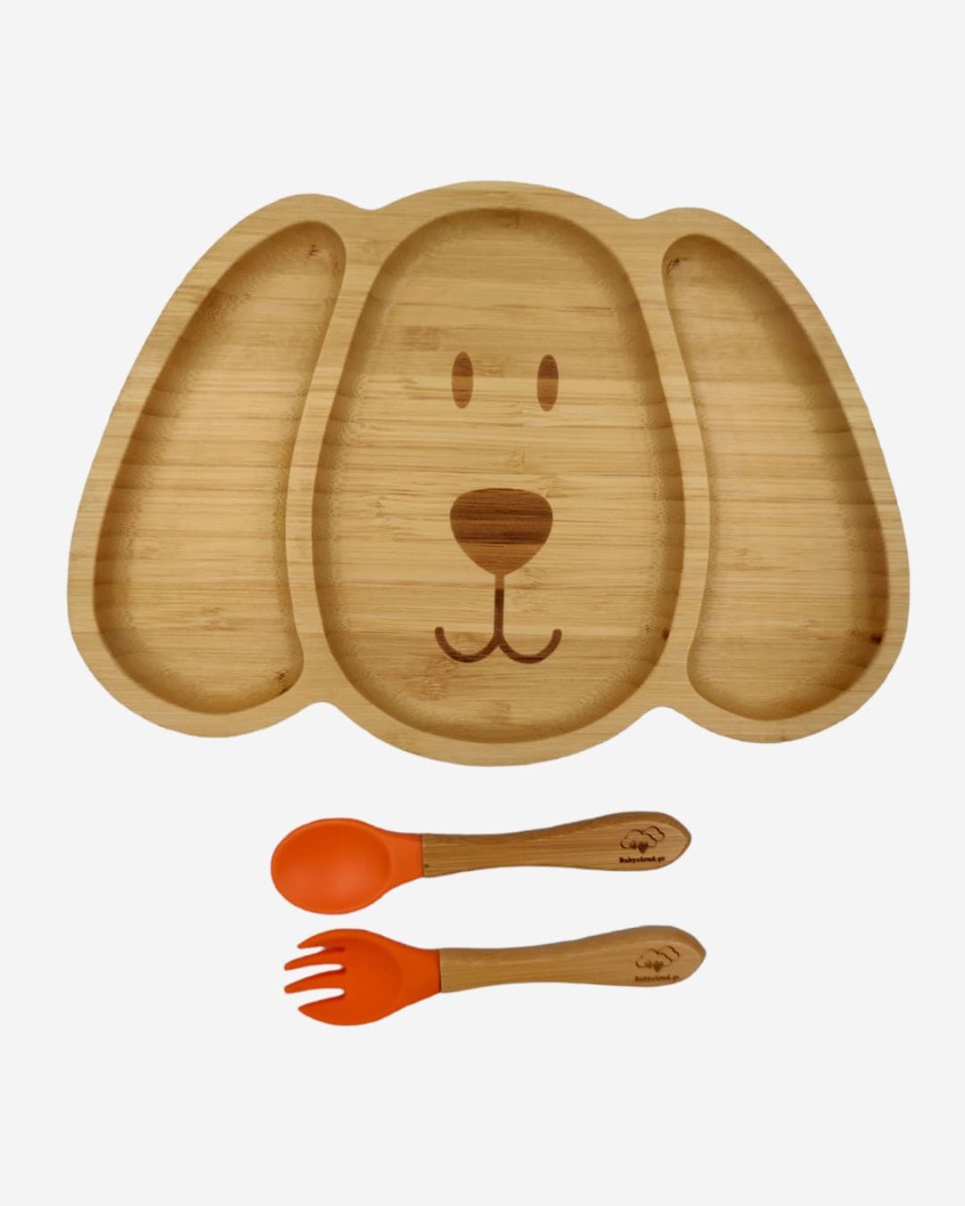 BC001560 Πιάτο Φαγητού από Bamboo με Κουτάλι/Πιρούνι – Σκυλάκι Πορτοκαλί - Image 1