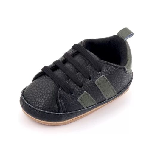 Παπουτσάκια τύπου sneakers μαύρα με χακί γραμμές - Image 3