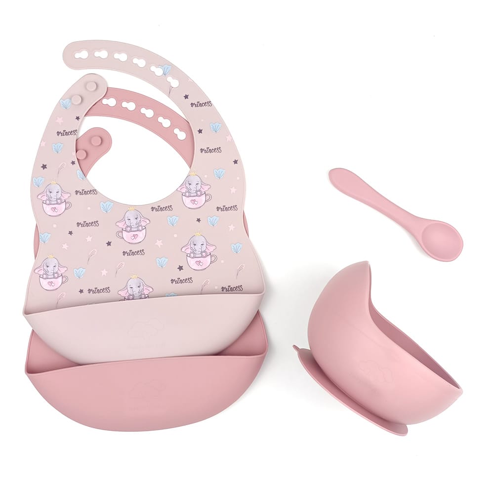 BC000816 Σετ Φαγητού Σιλικόνης ροζ της πούδρας Ελεφαντάκι (4 τμχ) - Image 1