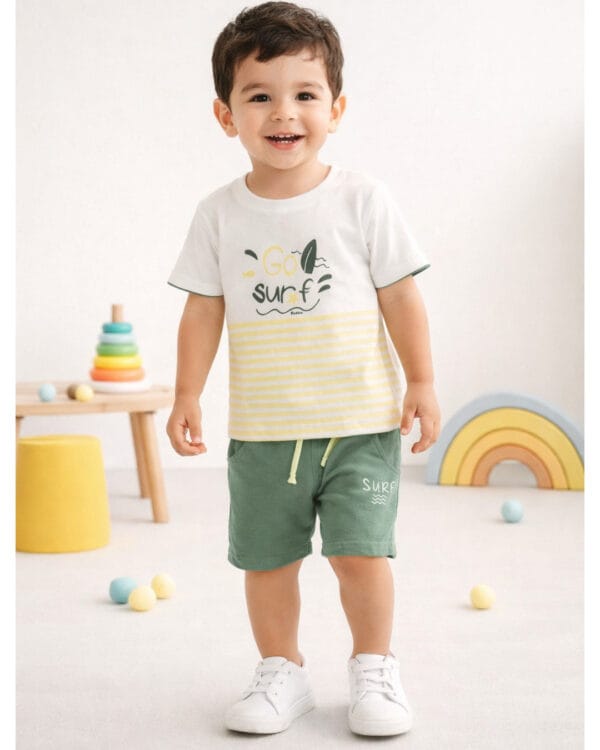 Σετ λευκό-πράσινο Surf με σορτς - Image 2