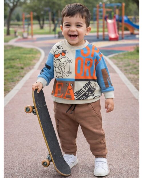 Σετ φόρμας μπεζ-καφέ-πορτοκαλί Skater - Image 2