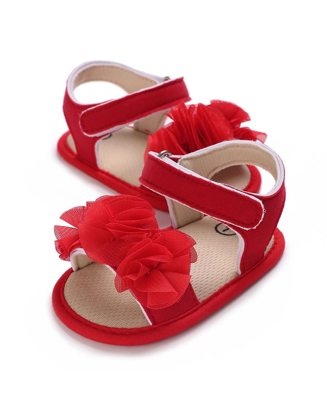 SHOE074D Πέδιλα αγκαλιάς κόκκινα με 3D λουλούδια - Image 1