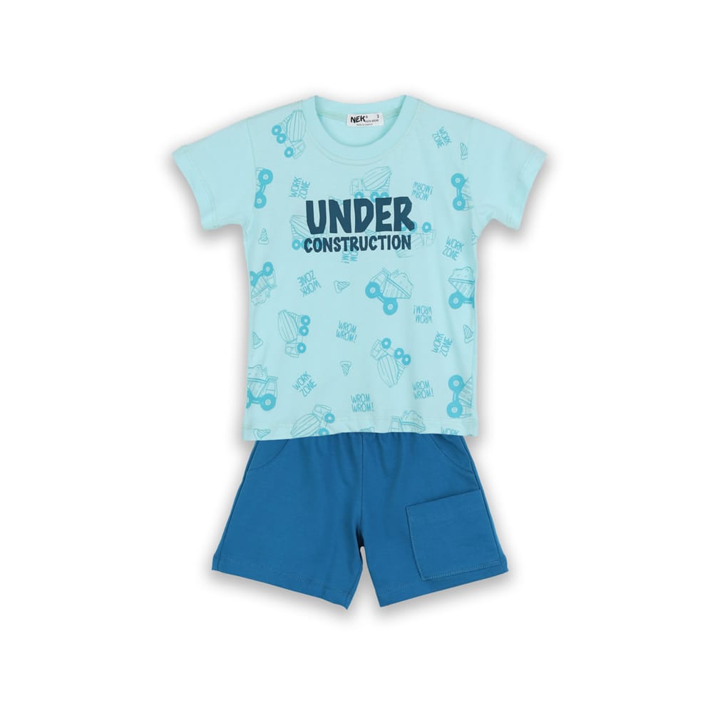 41825 Παιδικό σετ για αγόρι με σορτς aqua-πετρόλ - Image 1