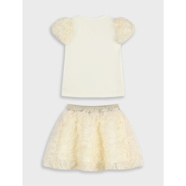 Παιδικό σετ για κορίτσι εκρού με ανάγλυφη φούστα - Image 4