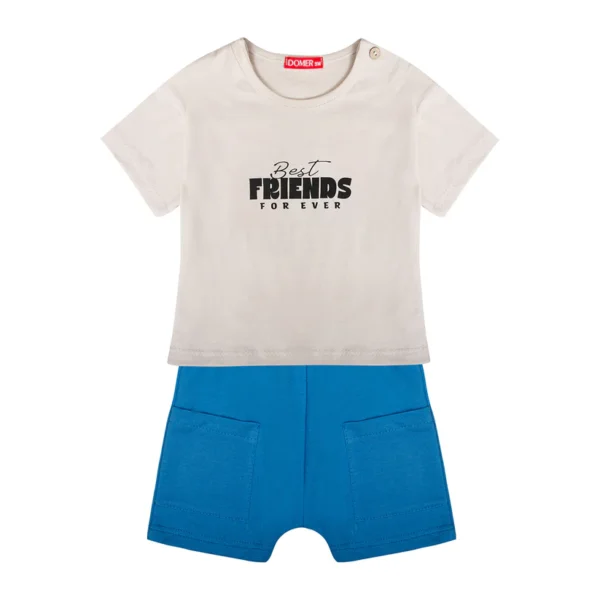 Βρεφικό σετ για αγόρι μπεζ-μπλε ρουά με σορτς