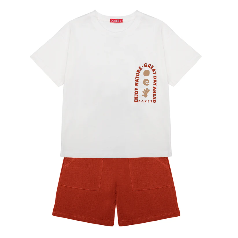 4573 Παιδικό σετ για αγόρι λευκό-κεραμιδί με σορτς - Image 1