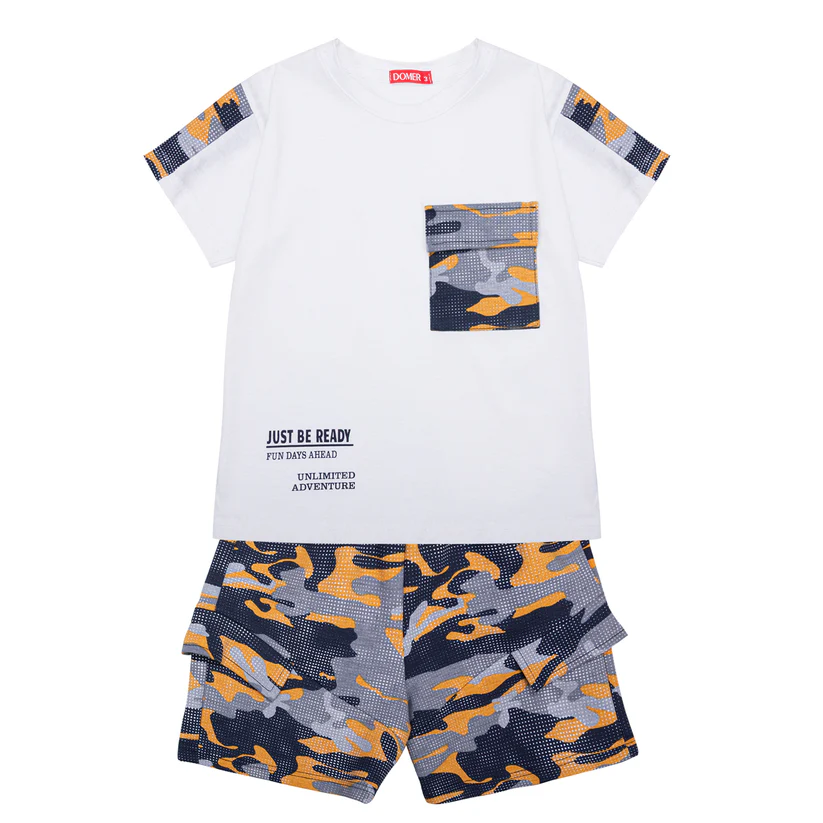 4578 Παιδικό σετ για αγόρι λευκό-millitary με σορτς - Image 1