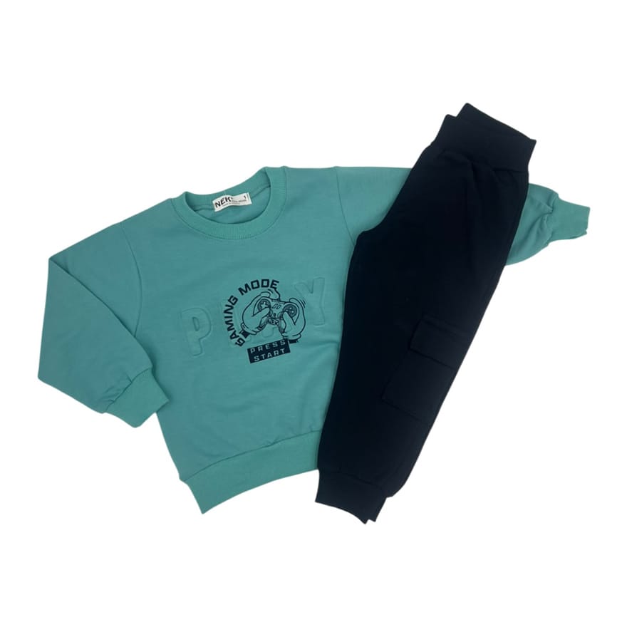 NEK44125 Παιδικό σετ φόρμας για αγόρι αχνούδιαστο πετρόλ-μπλε σκούρο - Image 1