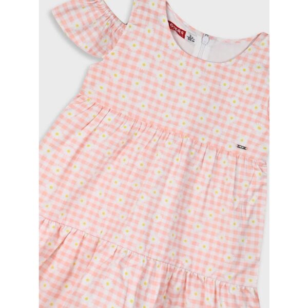 Παιδικό φόρεμα ροδακινί καρό με μαργαρίτες - Image 3