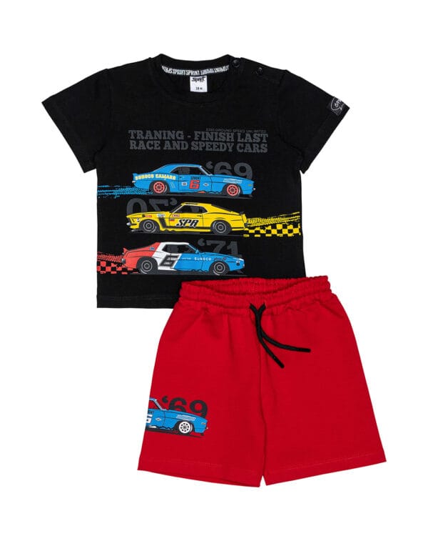 Παιδικό σετ για αγόρι μαύρο-κόκκινο με σορτς