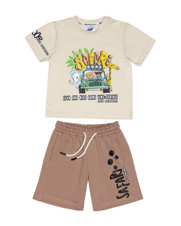 Παιδικό σετ για αγόρι μπεζ-καφέ με σορτς