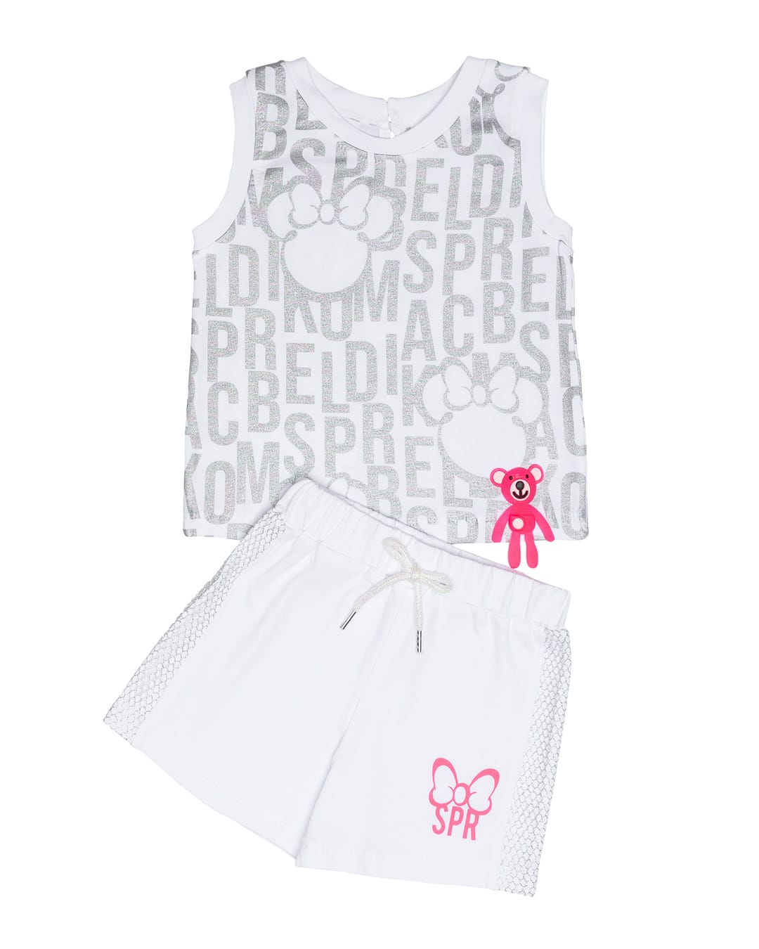 251-2013 Παιδικό σετ για κορίτσι λευκό-ασημί με σορτς - Image 1