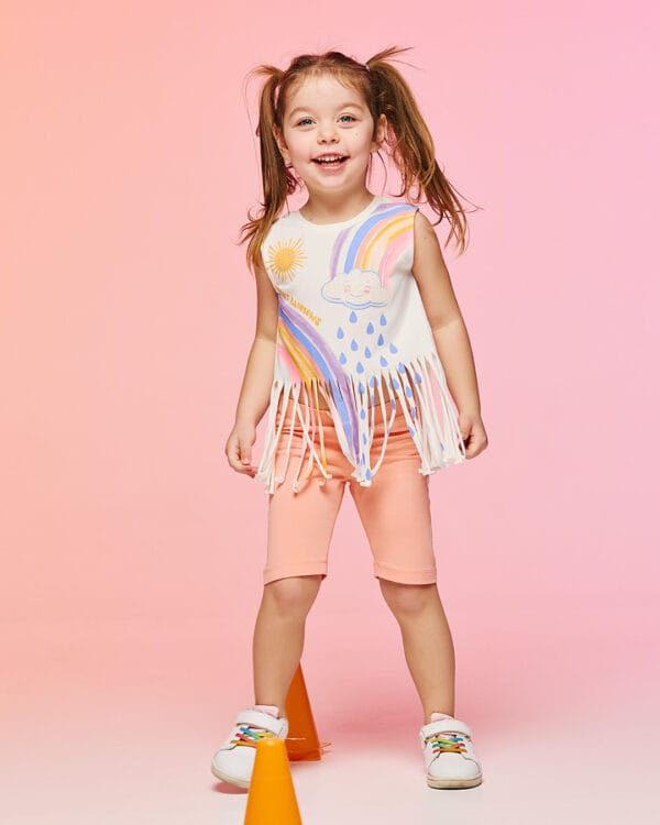 Παιδικό σετ για κορίτσι λευκό-σομόν με κολάν biker - Image 2