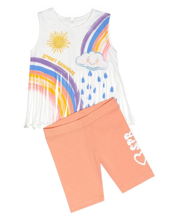 Παιδικό σετ για κορίτσι λευκό-σομόν με κολάν biker