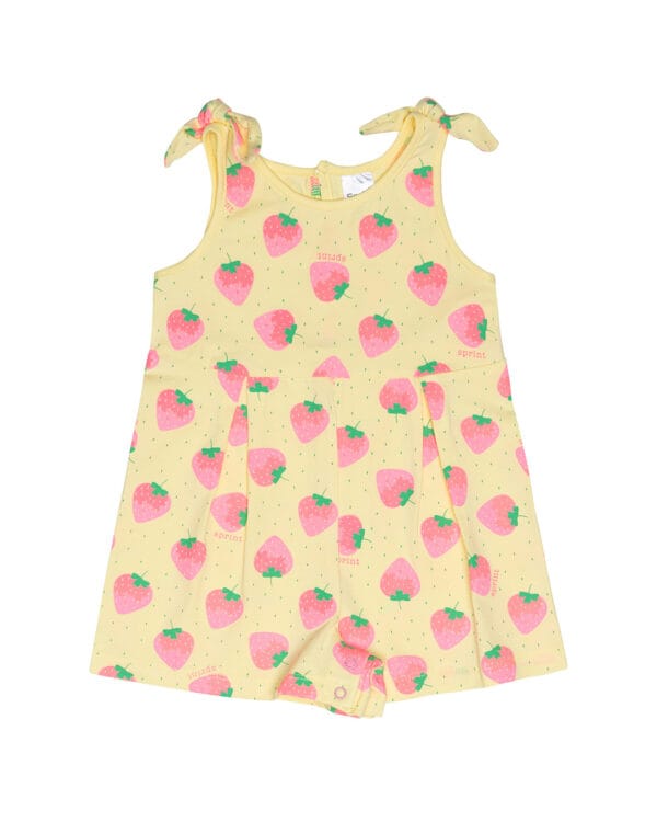 Παιδική ολόσωμη φόρμα κίτρινη με φράουλες