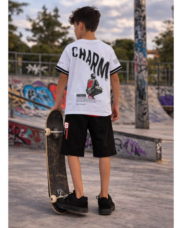 Παιδικό σετ για αγόρι λευκό-μαύρο με σορτς - Image 3