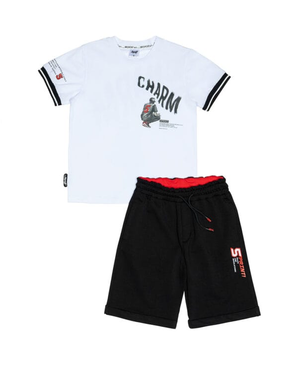 Παιδικό σετ για αγόρι λευκό-μαύρο με σορτς