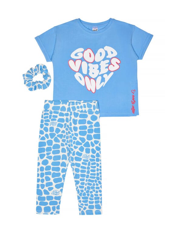 Παιδικό σετ για κορίτσι γαλάζιο με κολάν capri και scrunchie