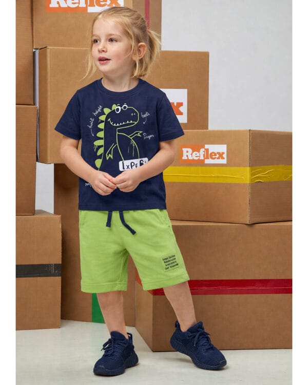 Παιδικό σετ μπλε-λαχανί Δεινόσαυρος με σορτς - Image 2