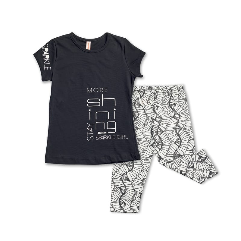 74921 Παιδικό σετ για κορίτσι μαύρο με ιδιαίτερο print και κολάν capri - Image 1