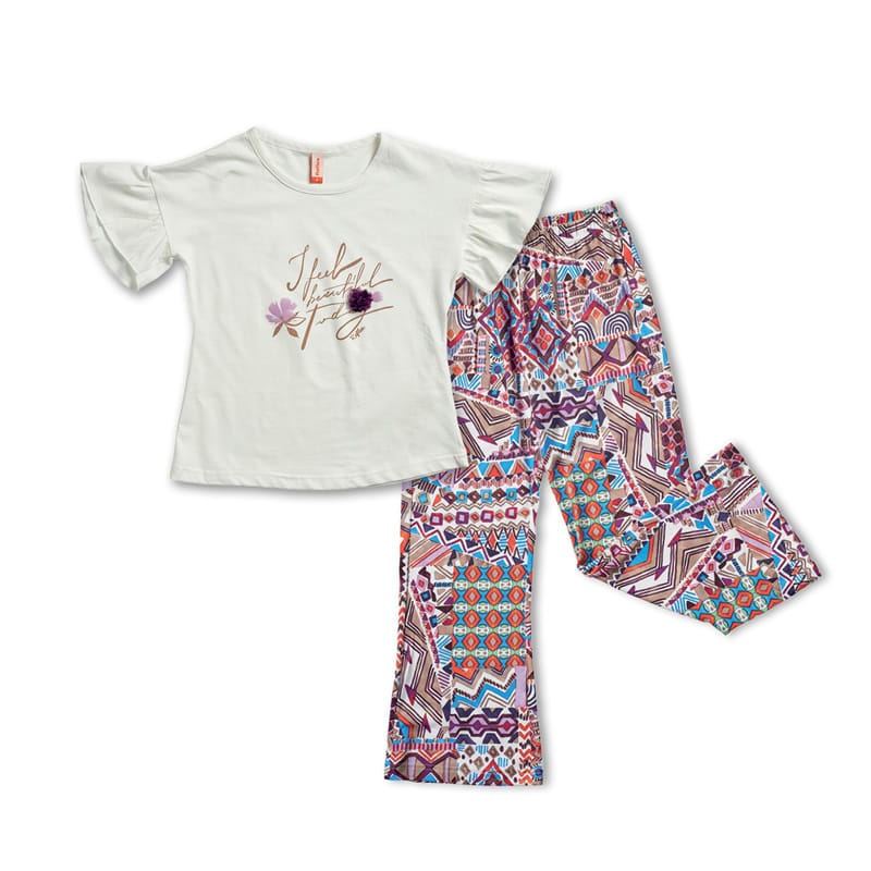 74934 Παιδικό σετ για κορίτσι λευκό με boho παντελόνα - Image 1