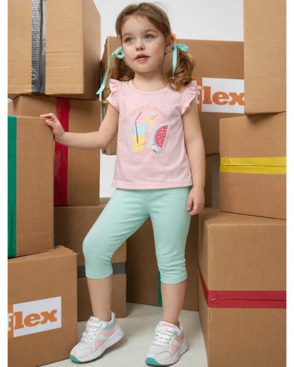 Παιδικό σετ ροζ-aqua Φρουτάκια με κολάν biker - Image 2