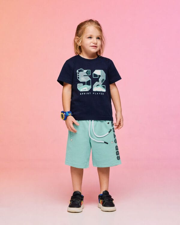 Παιδικό σετ για αγόρι μπλε σκούρο-aqua με τύπωμα στην πλάτη - Image 2