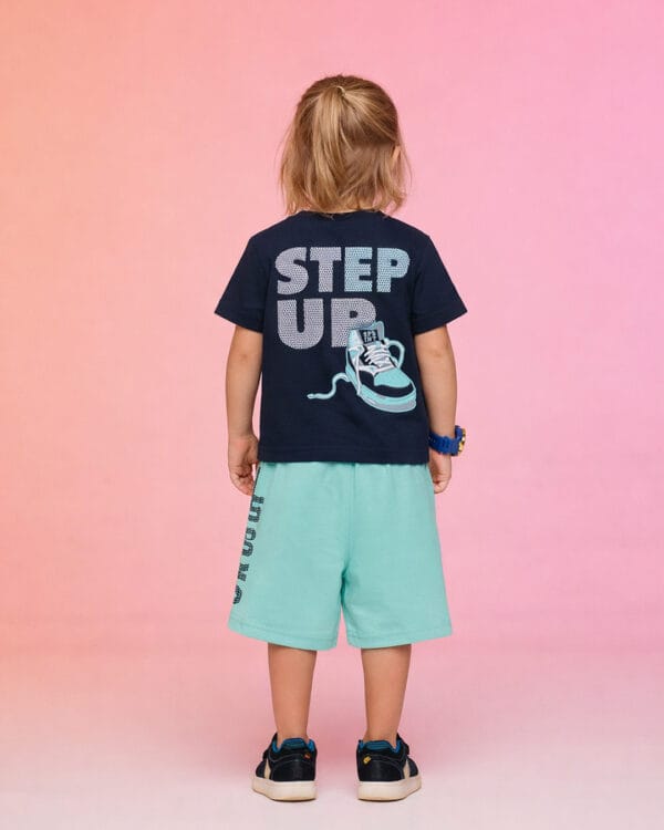 Παιδικό σετ για αγόρι μπλε σκούρο-aqua με τύπωμα στην πλάτη - Image 3
