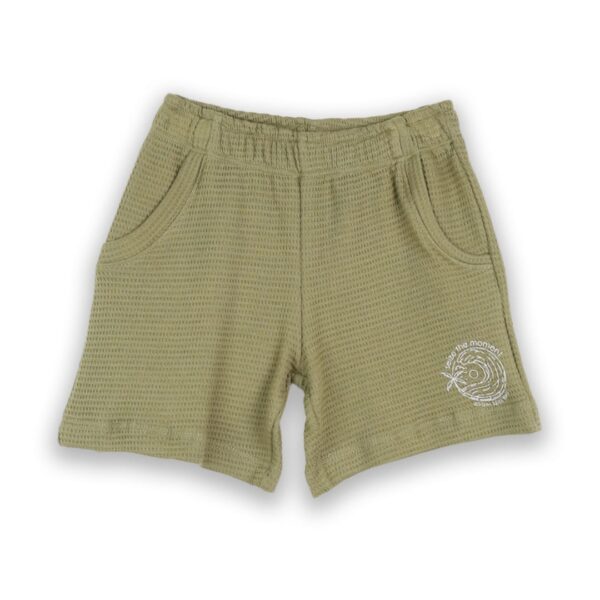 Παιδικό σετ για αγόρι λευκό-λαδί με πικέ σορτς - Image 3