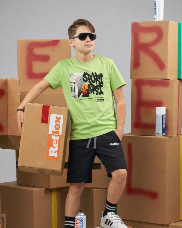 Παιδικό σετ lime-μαύρο Μπάσκετ με σορτς - Image 2