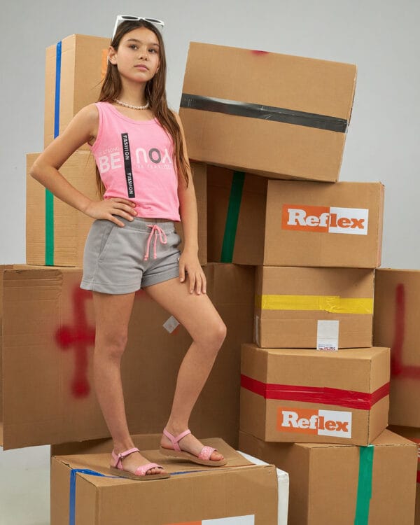 Παιδικό σετ για κορίτσι fluo ροζ-γκρι με σορτς - Image 2