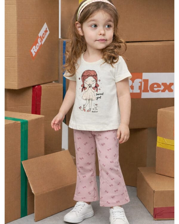 Παιδικό σετ λευκό-σάπιο μήλο Κοριτσάκι με παντελόνα - Image 2