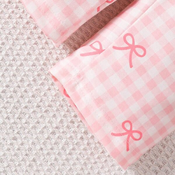 Βρεφικό σετ για κορίτσι αχνούδιαστο λευκό-ροζ καρό - Image 3