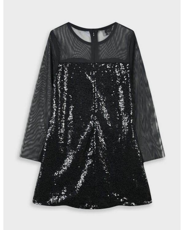 Παιδικό φόρεμα μαύρο με παγιέτες και διαφάνεια - Image 4