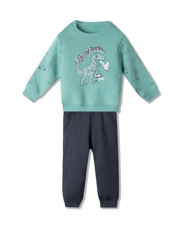 Παιδικό σετ φόρμας fleece aqua-ανθρακί Δεινόσαυρος