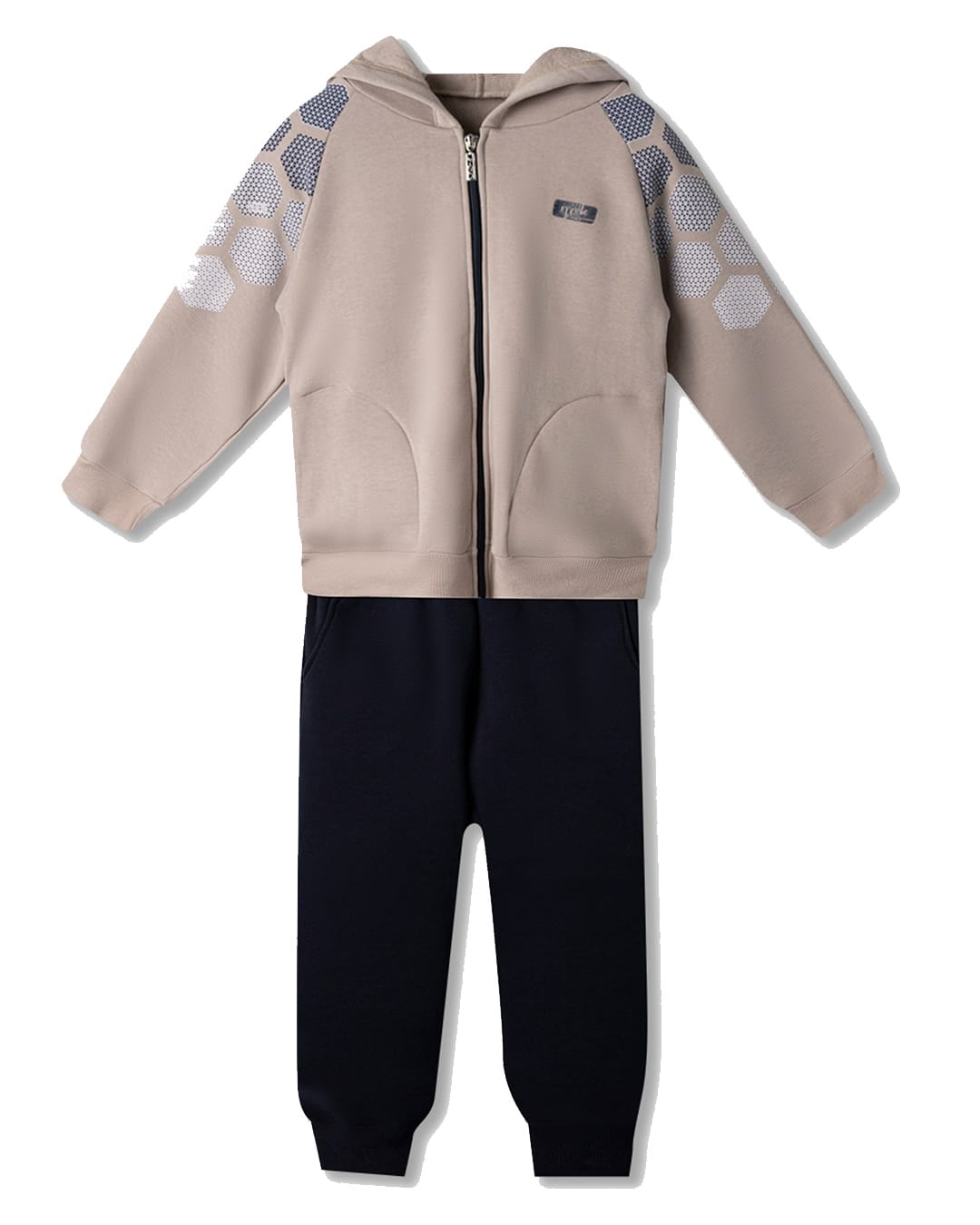 161825 Παιδικό σετ φόρμας fleece μπεζ-μπλε σκούρο με ζακέτα - Image 1