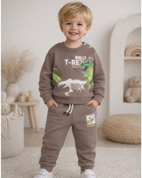 Παιδικό σετ fleece στο χρώμα της μόκας Dino - Image 2