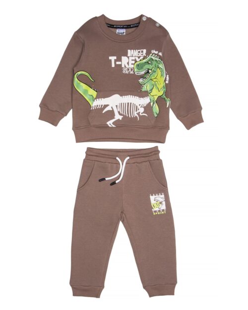 Παιδικό σετ fleece στο χρώμα της μόκας Dino