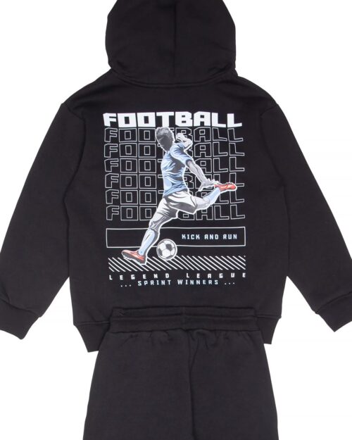 Παιδικό σετ φόρμας fleece total μαύρο Football Scorer με κουκούλα - Image 4
