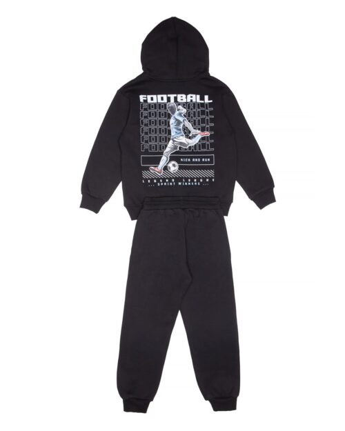 Παιδικό σετ φόρμας fleece total μαύρο Football Scorer με κουκούλα - Image 6