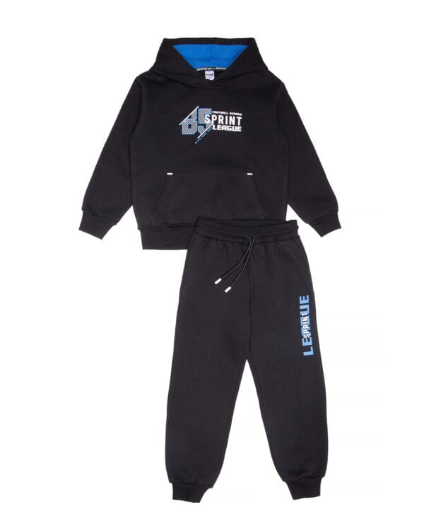 Παιδικό σετ φόρμας fleece total μαύρο Football Scorer με κουκούλα