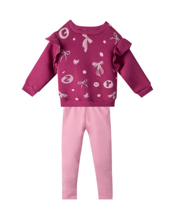 Παιδικό σετ fleece magenta-ροζ με κολάν Φιογκάκια
