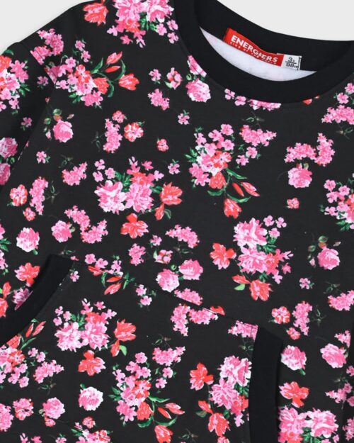 Παιδικό φόρεμα μαύρο floral με τσέπη - Image 2