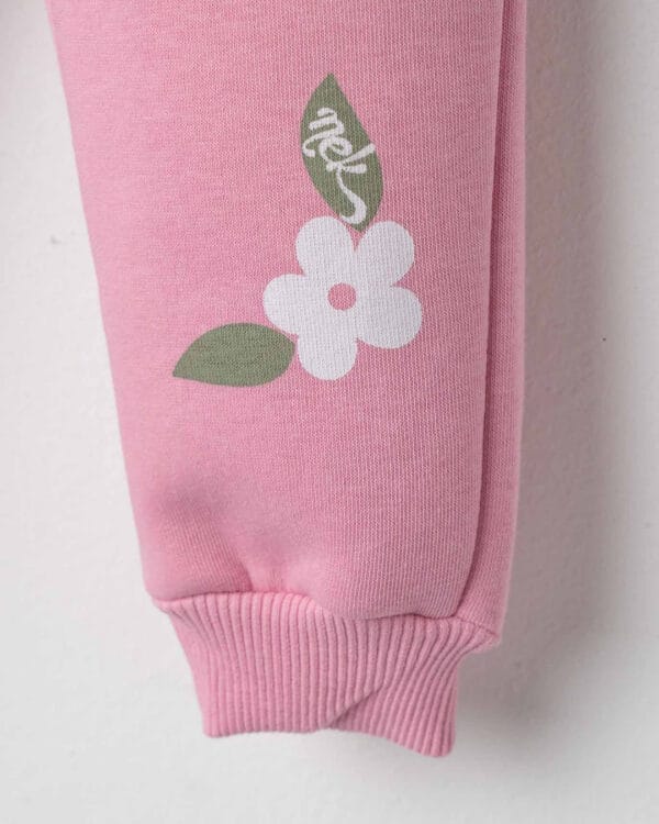 Βρεφικό σετ φόρμας fleece λευκό-ροζ Floral - Image 3