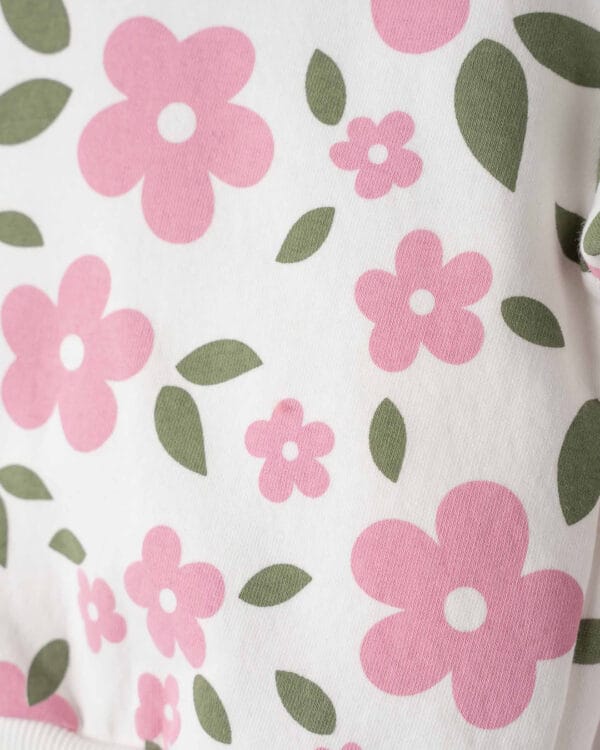 Βρεφικό σετ φόρμας fleece λευκό-ροζ Floral - Image 2