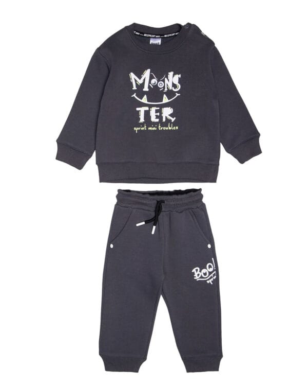 Παιδικό σετ φόρμας fleece ανθρακί Monster