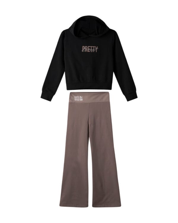 Παιδικό σετ fleece μαύρο-μόκα Pretty με κολάν καμπάνα