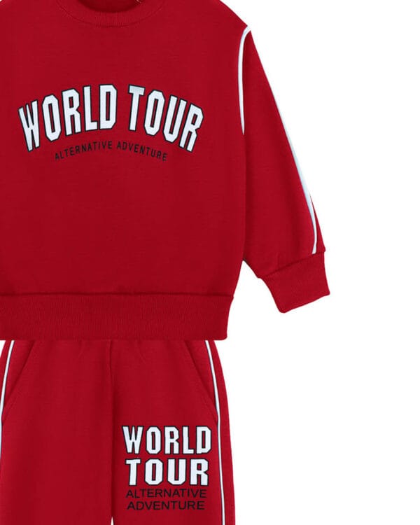 Παιδικό σετ φόρμας αχνούδιαστο κόκκινο World tour - Image 2